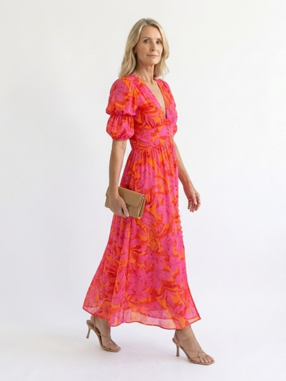 Alice| Midi-Kleid mit Puffärmeln und Blumenmuster