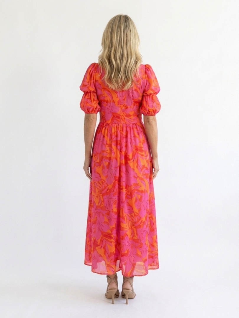 Alice| Midi-Kleid mit Puffärmeln und Blumenmuster