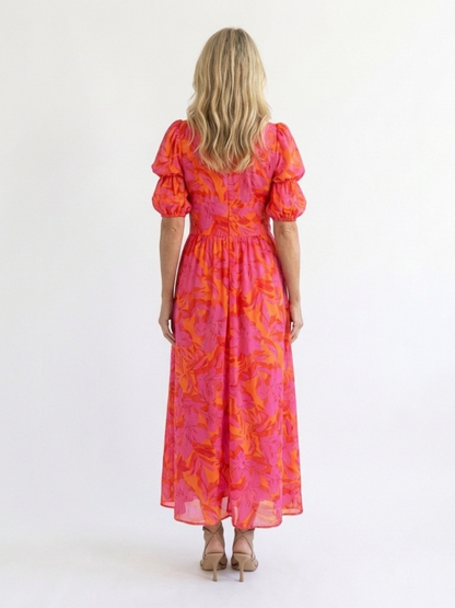 Alice| Midi-Kleid mit Puffärmeln und Blumenmuster