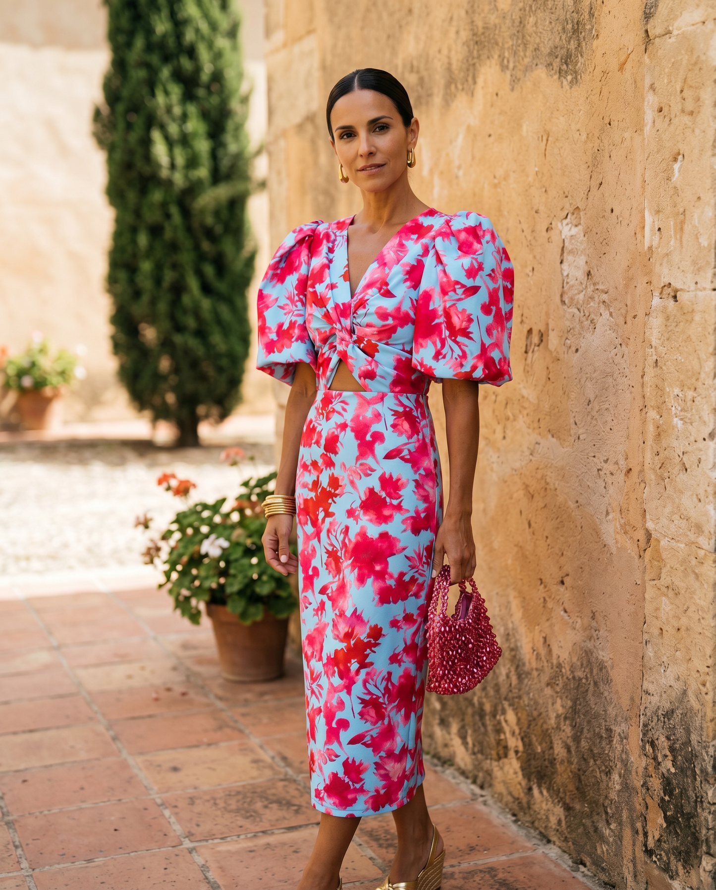 Carla | Bedrucktes Midi-Kleid mit Puffärmeln