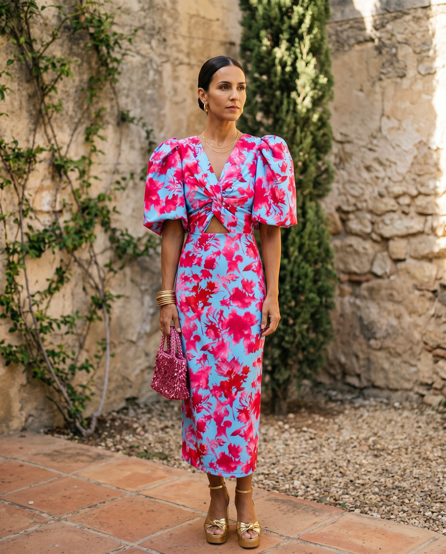 Carla | Bedrucktes Midi-Kleid mit Puffärmeln