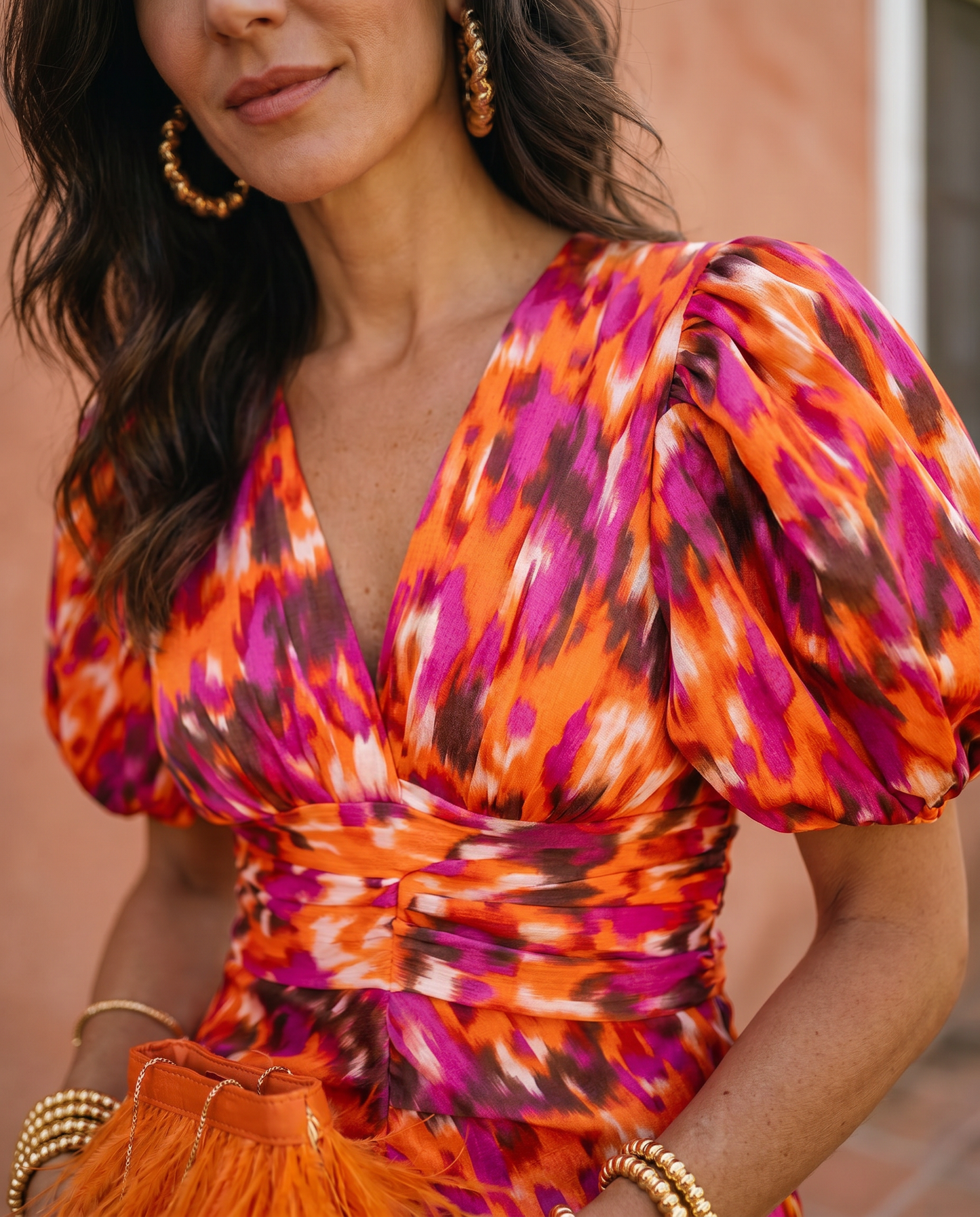 Carla | Bedrucktes Midi-Kleid mit Puffärmeln