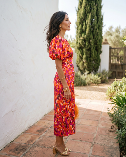 Carla | Bedrucktes Midi-Kleid mit Puffärmeln