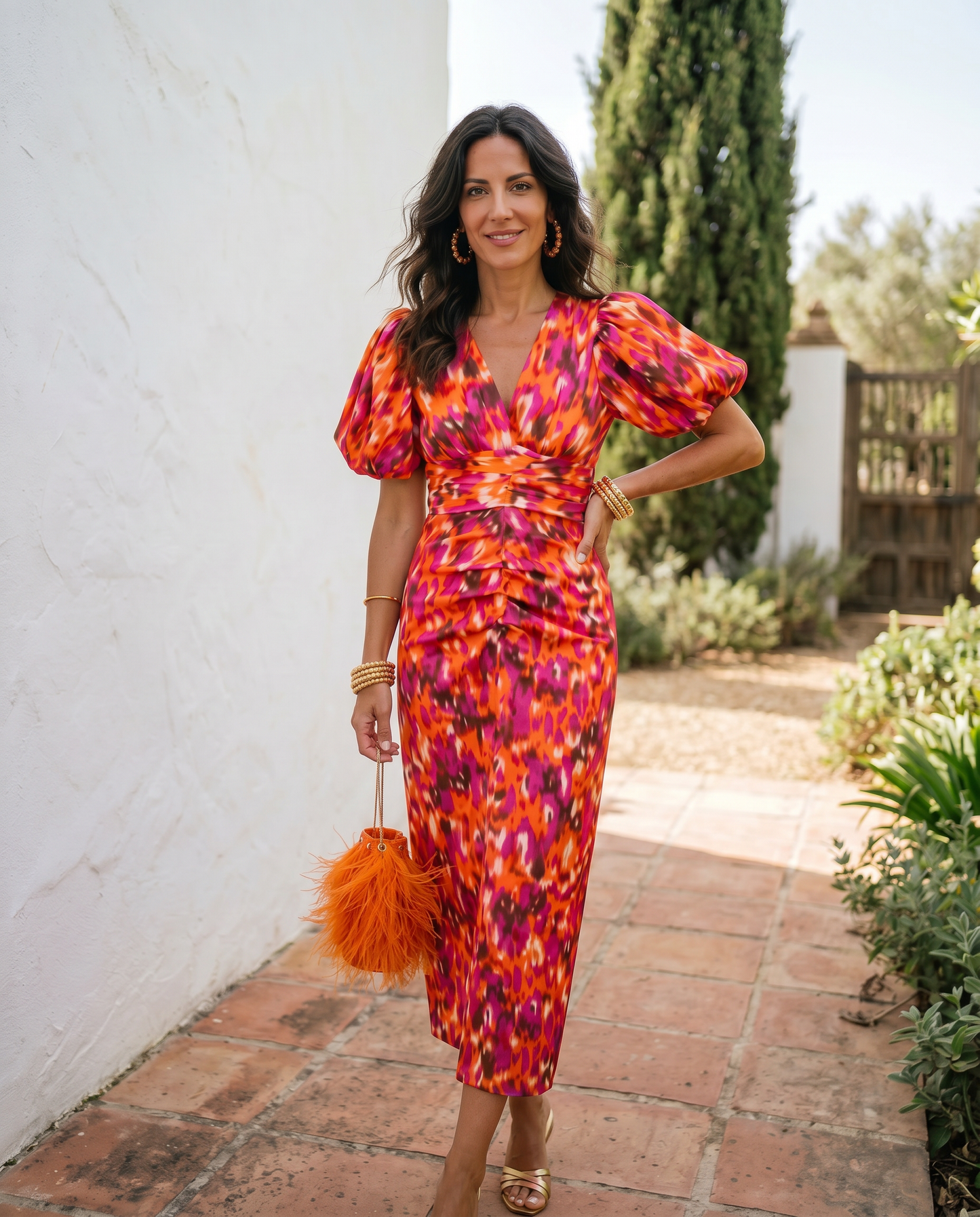 Carla | Bedrucktes Midi-Kleid mit Puffärmeln